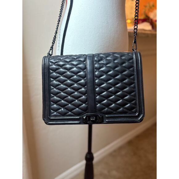 Rebecca Minkoff Chevron Jumbo Love Leather Shoulder Bag Black $398+ AUTHENTC - Picture 4 of 12